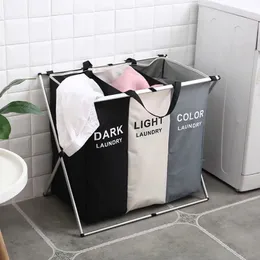 BGRORIO Foldable Laundry Basket Three Grids Waterproof Organizer Basket Home Large Dirty Clothes Toy Laundry Hamper 240506