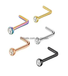 Nose Rings Studs Stainless Steel Stud Ring Cz L Shape Body Piercing For Womens Mens Straight Crystal Pin India Wholes Drop Del5326760