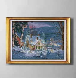 クリスマスの雪に覆われた夜の手作りクロスステッチ針針の針ワークセット刺繍キット絵画は、キャンバスDMC 19579684に印刷された数え切れません