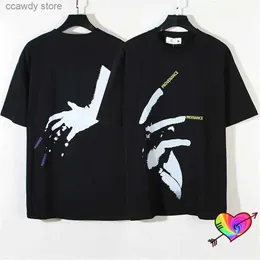 Camisetas masculinas preto raf simons proveniência t homem mulheres altas strt t-shirt garra de mão tops rs curto seve h240507