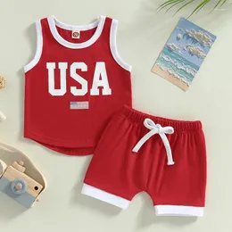 Kläder sätter 2st Casual Toddler Kid Baby Boys Summer Clothes Sleeveless O Neck Letter Print Vest Red DrawString Shorts