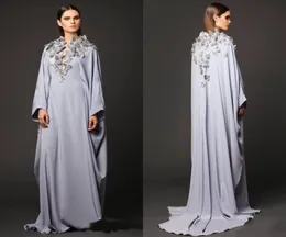 Arabic Dresses Party Evening Gowns V Neck Butterfly Appliques Long Sleeve Prom Dresses Muslin Dubai Abaya Mother Of Bride Celebrit4751420