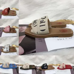 Trä sandaler lady's alfabet canvas mule låg häl dam mode sommar loafers tofflor