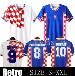 1998 Home Away Suker Retro Maglie Boban Croazia Maglie da calcio Vintage Classic Shirt da calcio Prosinecki Sold stimolo Tudor Mato Bajic Maillot de Foot 88