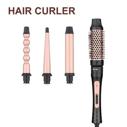 Ferros de curling Yaween Curly Hair Iron Conjunto 4-em-1 com pincel adequado para cerâmica feminina Q240506