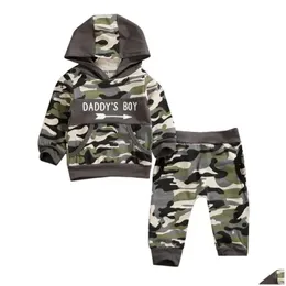 Set di abbigliamento per bambini abiti autunnali da ragazzo con cappuccio con cappuccio per neonati nati tops boys pantaloni mimetici per bambini set christams drop del dh235