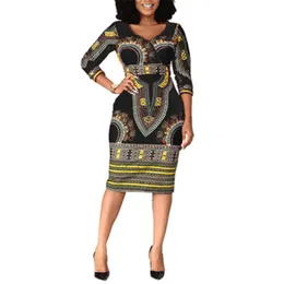 Sukienki dla kobiet w dużych rozmiarach swobodne afrykańskie panie eleganckie nadgarstek V -SCICK VINTAGE DLA WIĘCEJ BIZNEK