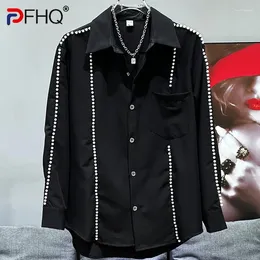 Men's Casual Shirts PFHQ Summer Fashion Heavy Industry Pearl Decoration Loose Long Sleeved Haute Quality Sports Male Tops 21Z4494