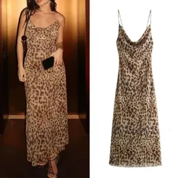 TRAF Leopard Print Long Dres Tulle Lackless Slip Dress Woman Summer Sexy Holiday Dresses 2024 Vintage Midi Party 240425