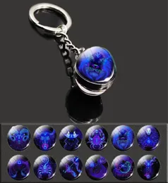 Favor de festa 12 Constellation Time Gem Key Pinging Pinging Doublesididided Ball Metal Charm Charm Chaining Chainle Birthled Birthday Va6399135