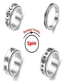 Spinner Anxiety Rings For Women Rotate Freely Anti Stress Accessories Jewelry New Trend Pattern Stainless Steel Jewellry2551803