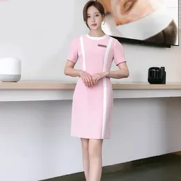 Party Dresses Nursing Working Dress for Women Scrubs Beauty Salon Care Clothing Ladies Short Sleeve Round Neck Uniforms