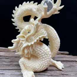 Skulpturer cool vit drake staty spela pärla kinesiska drake skulpturprydnader zodiac drake lyckosam hemmakontor dekoration gåvor