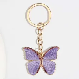 Keychains Lanyards Söt djurnyckelring lila fjärilsblomma kristallnyckel ringstjärna glaspärlor nyckelkedjor för kvinnor män souvenir gåvor smycken