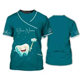 Mäns T-shirts Dental T-shirt Anpassad tandläkare Män Kvinna Nursera Uniform Clinical Medical Surgical Hospital Stomatology Print Scrubs Nursing T T240506