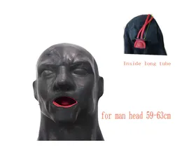 3d latex huvgummi mask stängda ögon fetisch med röd mun gag plugghölje tunga näsrör långt och kort för män 2207151427463