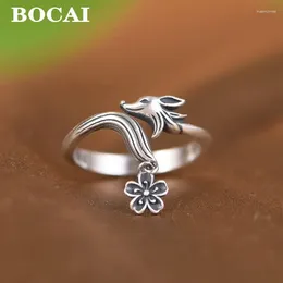 Cluster Rings BOCAI Real Sterling Silver S925 Jewelry Retro Personality Animal Opening Ring For Women Wholesale Fashionable Gift