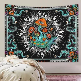 Ornament 1pc Bohemian Burning Sun Mushroom Octopus Tapestry, Psychedelic Eye Marine Creature Tapestry