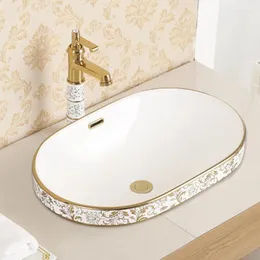 Bathroom Sink Faucets European Luxury Sinks Gold Semi Embedded Basin Circular Ceramic Washbasins Household Wash Washing