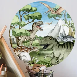 Aufkleber kreisförmige Dinosaurier -Welt -Wandaufkleber Selbstadhäsion Vinyl Abziehbilder Kinder Kinderzimmer Schlafzimmer Tapete für Kinderzimmer Home Dekoration