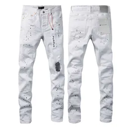 Herr jeans pel jeans hål byxor lila märke jeans lila designer män mens jeans topp kvalitetatx1
