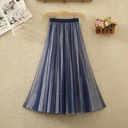 Skirts OHRYIYIE Gradient Tulle Skirt Women Spring Summer Midi Long Elastic High Waist Mesh Female Sweet Party A-Line