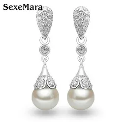 Classic 925 Sterling Silver Clear Crystal Long Drop Earrings Teardrop Bridal Party Wedding Jewelry for Women Whole33401224206615