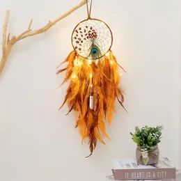 Dekorative Figuren Traumfänger handgefertigt mit LED -Leuchten Wand Hanging Wind Chimes Home Decoration Boho Decor Catcher