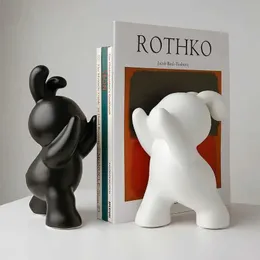 Dekorativa objekt Figurer 1 Par Desk Organizer Creative Rabbit Bookend Ceramic Ornament Desktop Book Holder Sweet Gift Simple Nordic Style Book Dekorera T24050