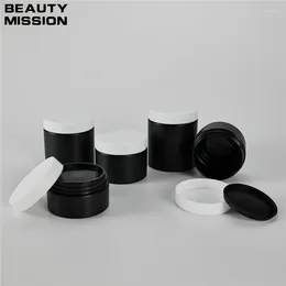 Storage Bottles 100g-250g X 20 Empty Frosted Black Plastic Jars With White Screw Lid Makeup Face Cream Suncreen Pot PET Containers