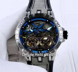 Excalibur 46 PVD RDDBEX0481 Doppio orologio da uomo automatico Black Black Blue Inner Steel Case Grey Leathre Orologi Hellowatch Yoomi9004625