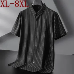 8XL 7XL 6XL 2023 Summer High End Ice Silk Breathable Stripe Shirt Men Loose Mens Shirts England Style Business chemise homme 240416