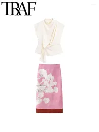 Spódnice kobiety Y2K splicowane drukowane eleganckie różowe midi długie zamek błyskawiczny 2024 Summer Split za spódniczką ołówką proste Jupes