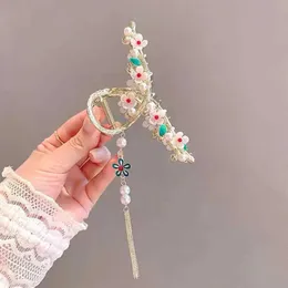 Inne nowe Pearl Tassel Włosy Cl w stylu Retro Flower Flower Clip Barrette Alloy Sair Clip Krab Hanfu Accessori dla dziewczyny