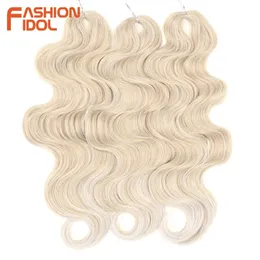 Fashion Idol weiche Körperwelle Häkeln Haar 24 -Zoll 3pcs Synthetisches Haar Braids Pferdeschwanz gefälschte Haarwellen -Ombre Blonde Haarverlängerungen 240506