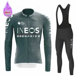 INEOS GRENADIER WINTER FLEECE FLEECE CARCLING JERSEY SET MTB Bicycle Clothes Maillot Ropa ciclismo Long Sleeve Bike Clothing 240506