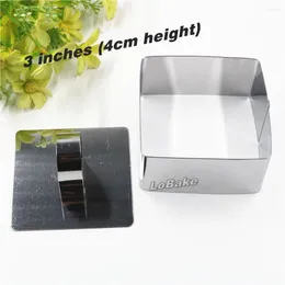 Baking Moulds 3 Inches 4cm High Stainless Steel Square Shape Mousse Cake Ring Stencil Mould Biscuit Cutter With Press Cover Decoration