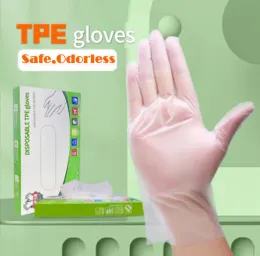 グローブ100pcsラテックスフリーグローブTPE使い捨て手袋透明な非滑り酸作業安全食品グレードの家庭用クリーニンググローブ