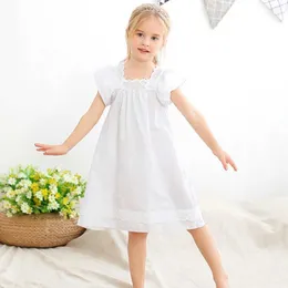 Пижама Женское летнее кружевное вечернее платье белое V-образное хлопковое мягкое длинное длинное женское одежда 3-10 лет