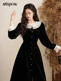 Casual Dresses MISHOW Elegant And Pretty Women's 2024 Autumn Winter French Vintage Button Down Hepburn Style Velvet Dress MXC51L1623