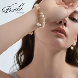 Strand Badu Real Natural Freshwater Baroque Pearl Stainless Steel Bracelets 여성 구슬 보석 선물 올해