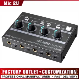 Amplifikatörler mikrofon 2u kulaklık amplifikatörü 4 kanal mono/stereo metal stereo kulaklık amplifikatörü RCA/6.35mm/3,5mm giriş hacmi kontrolü