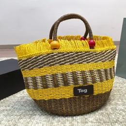 Handbag Designer bag summer fallow holidays Basket tote bags beach bag braid Crochet totes Womens Fashion Striped color Shopping Bag Natural fibres baguette bag