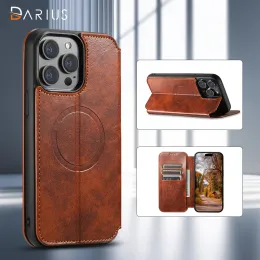 Клуки держателя банковской карты магнитная кожа Flip Case для iPhone 14 15 Pro Max 12 13pro Plus карманная карманная бизнес -кроншень