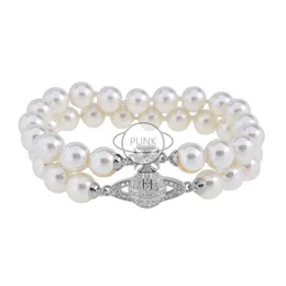 Дизайнер Westwood Double Layered Pearl Magnetic Buckle Bracelet Saturn Instagram