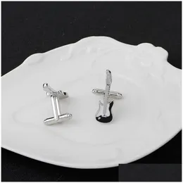 Cuff Links Creative Music Guitar GuffLinks Bottons Regali Trendy Bass Punk Hip Hop per Mens Shirt Gioielli Gentlemen Classy Drop Delive Dhzxp