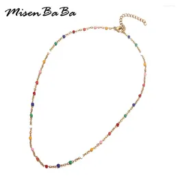 Choker Misenbaba Bohemian Fashion Edelstahl Süßigkeiten Farbe Perlen Halsketten für Frauen Einfacher handgefertigter Schmuck