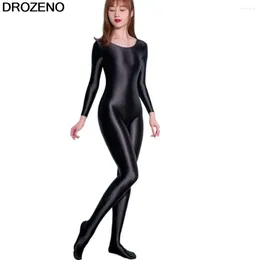 Women's Swimwear DROZENO One Piece Bodysuit Glossy Pants Oil Tights Sexy Smooth Yoga Spandex Zentai Suit