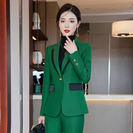 Asiatisk trend Winter Fashion Professional Uniform Blazers and Pants for Women Luxury Business Long Sleeve Office Lady Coat Suits