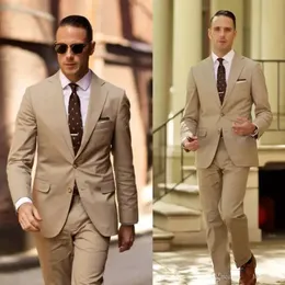 Uomo di qualità marrone chiaro di classe di classe di smoking alte abiti da sposa da due pezzi indossano giacca e pantaloni da abito formale economico